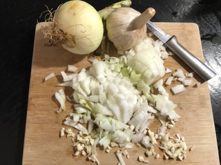 Chopping Onions and garlic